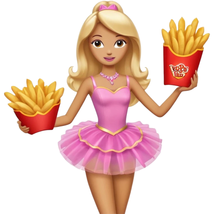 Brown skin blonde hair barbie ballerina holding hot fries chips  emoji