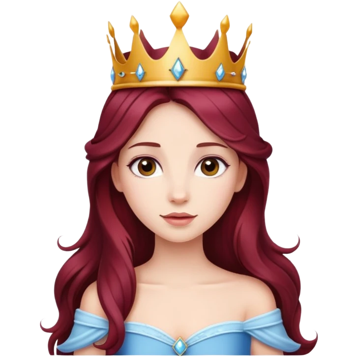 Beautiful long burgundy haired girl wearing a princess crown emoji