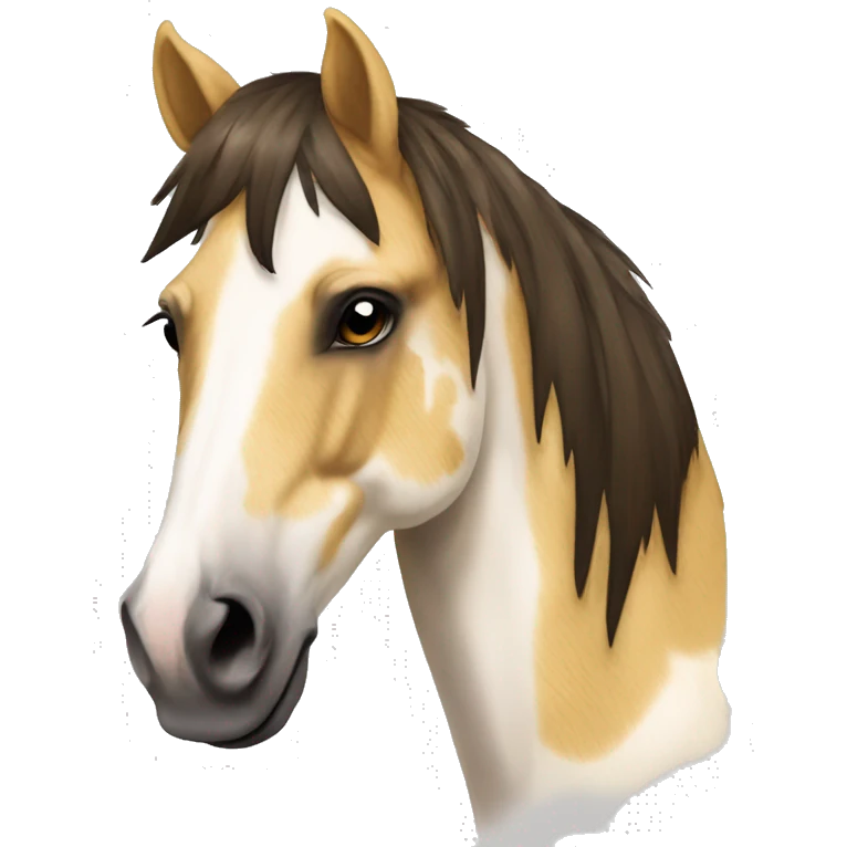 Scruffy scarred scratched Piebald tricolor palomino yellow brown horse with dark brown spots running emoji