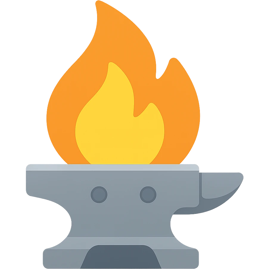 Add metallic elements to the forge engineered industrial flame icon, keep lineal color icon style, clean, modern, color fill, with no background emoji