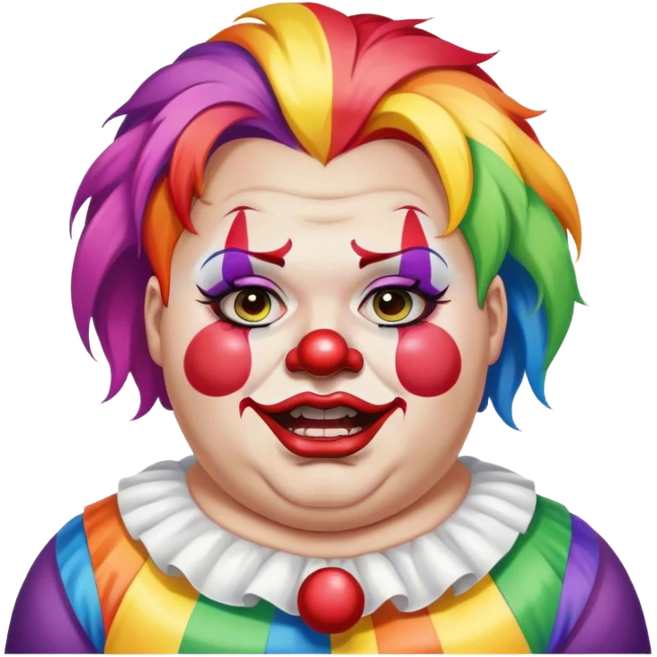 Woke overweight liberal crying with rainbow hair and clown makeup emoji
