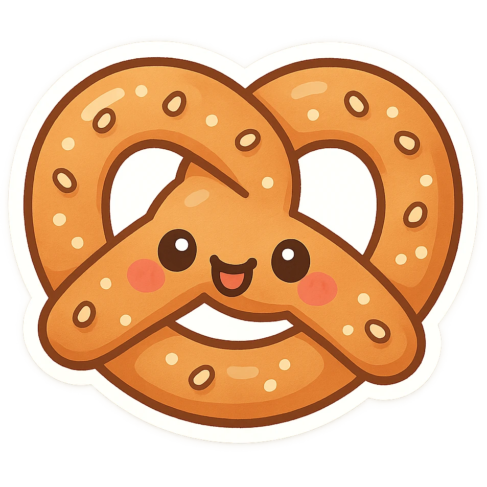 chibi sticker-style pretzel, cute and exaggerated emoji