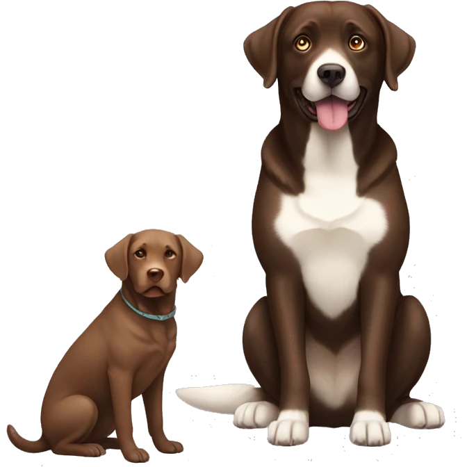 a full body sitting chocolate labrador, and a full body sitting tan, cream, white husky emoji
