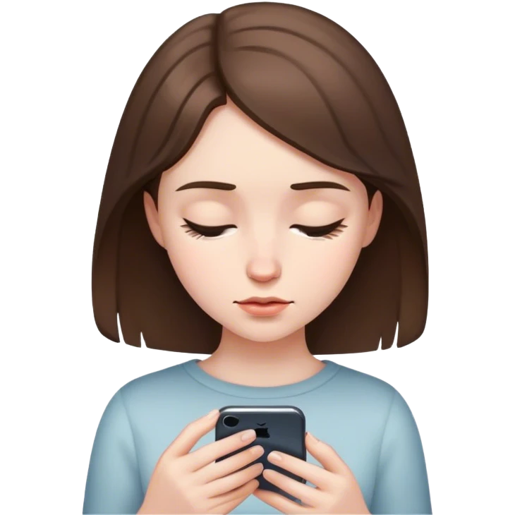 pale brunette girl looking down on her iphone emoji
