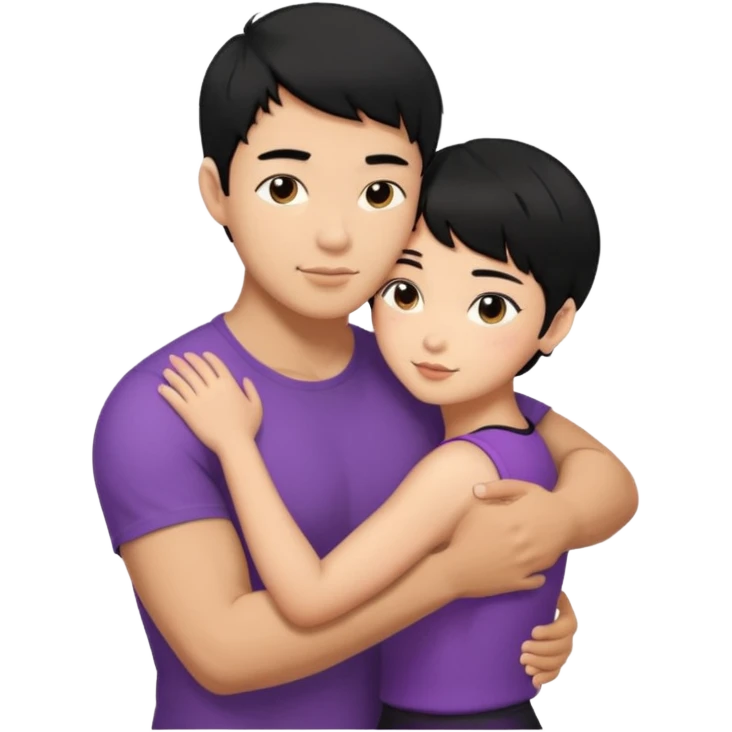 buff Asian Man black hair hugging girl with black pixie cut  emoji