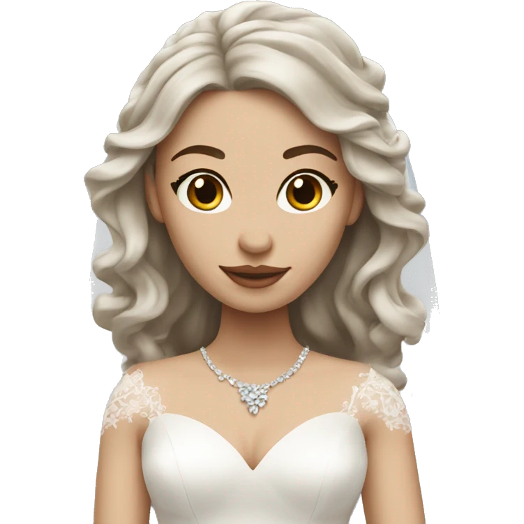Bride with white skin and long wavy brown hair emoji