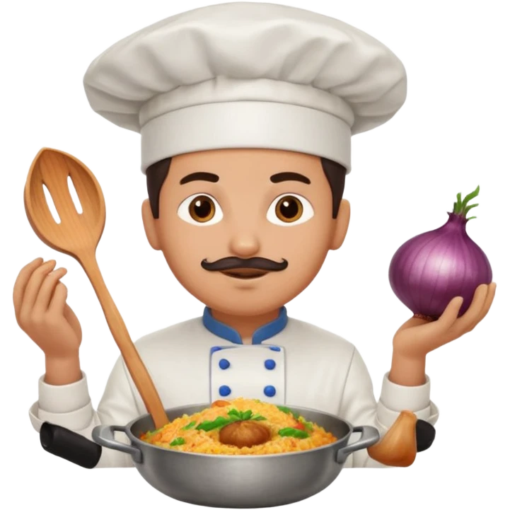 Create onion man,he is a chef ,and socialist in making biryani emoji