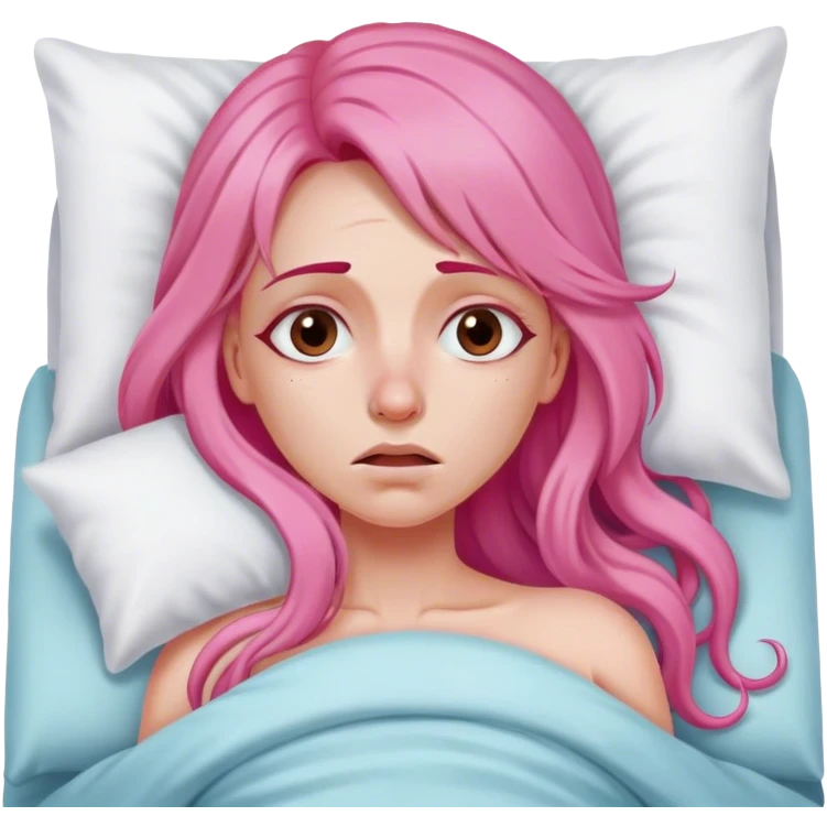 Woman with long pink hair In bed with sinus pain  emoji