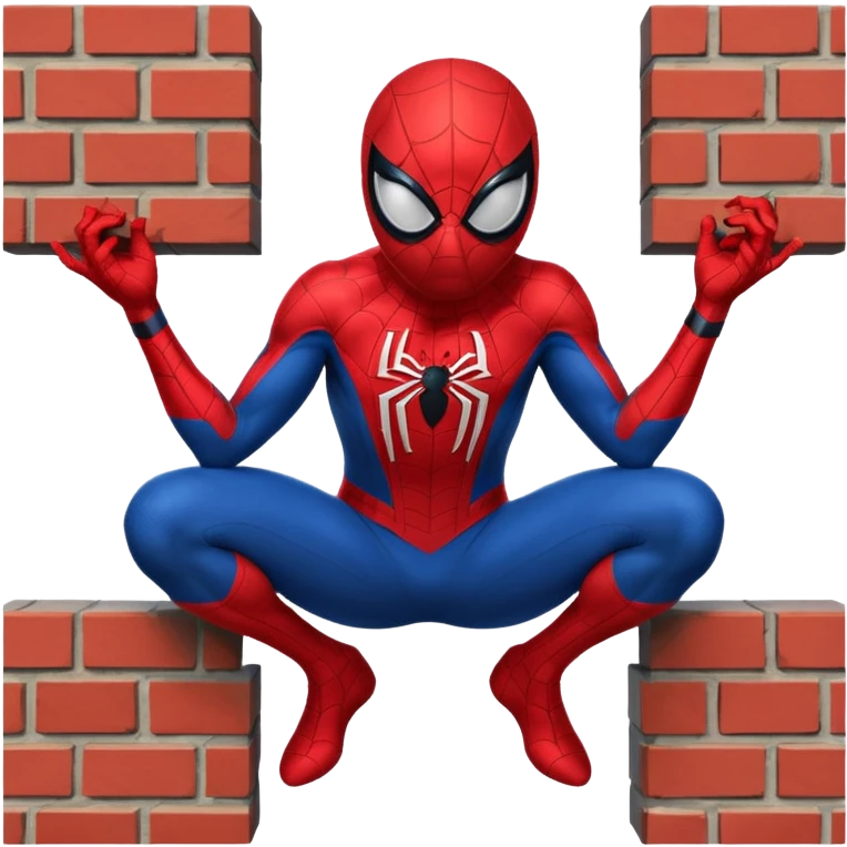 Spiderman crouching on a wall, mask with big white eyes emoji