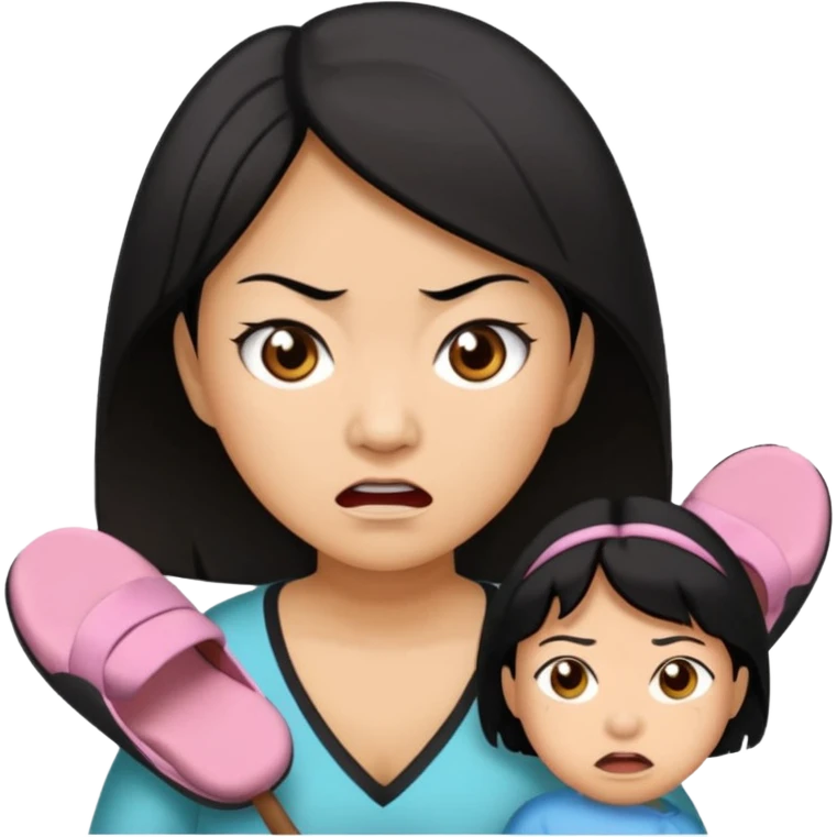 Angry Asian mom with slipper in hand emoji