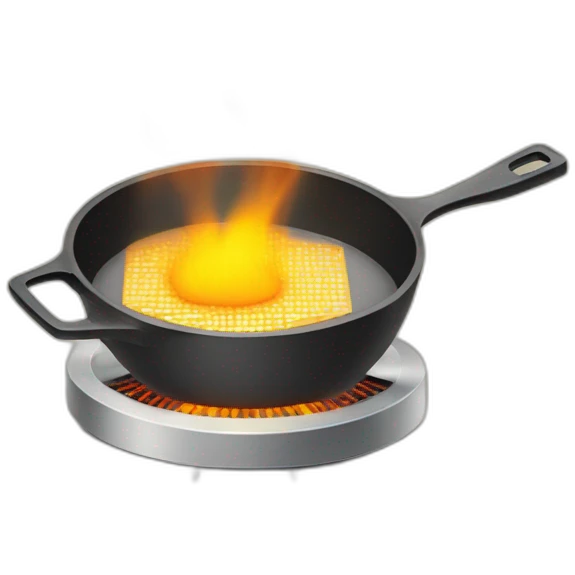 flaming microprocessor core duo in a frying pan emoji