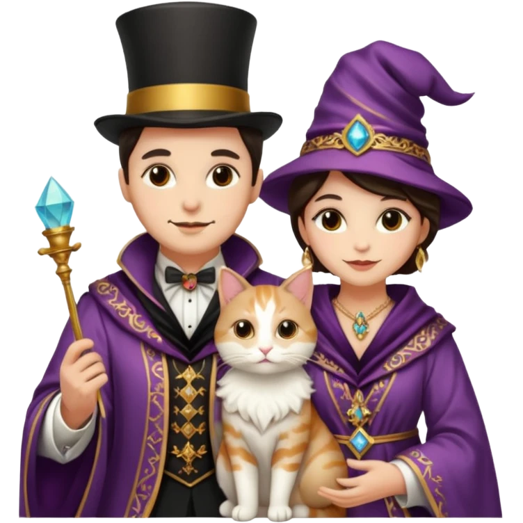 magician couple and their pet cat emoji