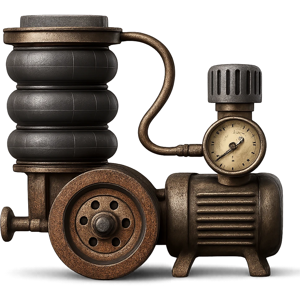 Make this car air suspension illustration look more realistic, with metallic textures, accurate lighting, and detailed components. Keep the background transparent. emoji