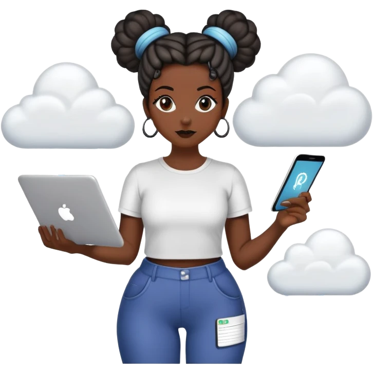 Gender: Female Hair: Space buns with SQL query hairpins Face: Dark circles from 72hr data validation Clothes: Stretchy pants with "Go-Live Survivor" slogan Action: Dragging legacy data into cloud migration funnel emoji
