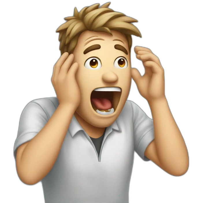 software developer holding his head screaming and laughing emoji