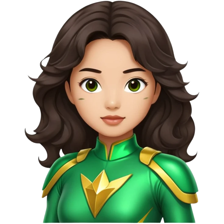 green Power Ranger Asian girl with dark brown wavy hair emoji