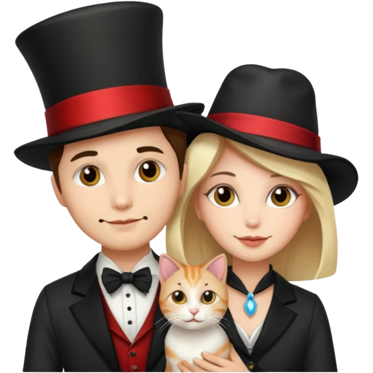 magician couple and their pet cat emoji