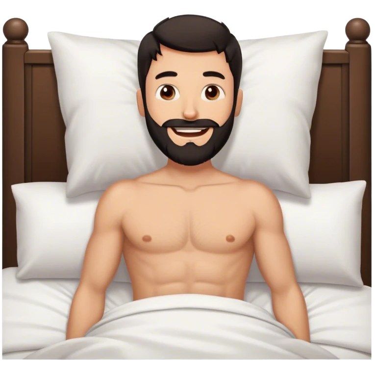 shirtless white man with black beard waking up out of bed happy  emoji