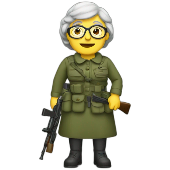 Granny in army with gun emoji