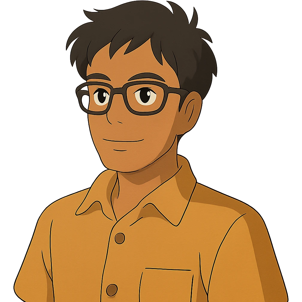 ghibli style tan skin man with square glasses emoji