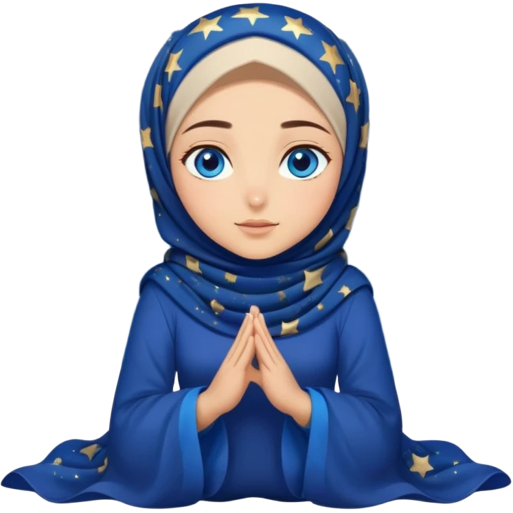 Turkish beautiful finish Konya girl blue eyes with starry moon night hijab dress and watching the sky on the ground  emoji