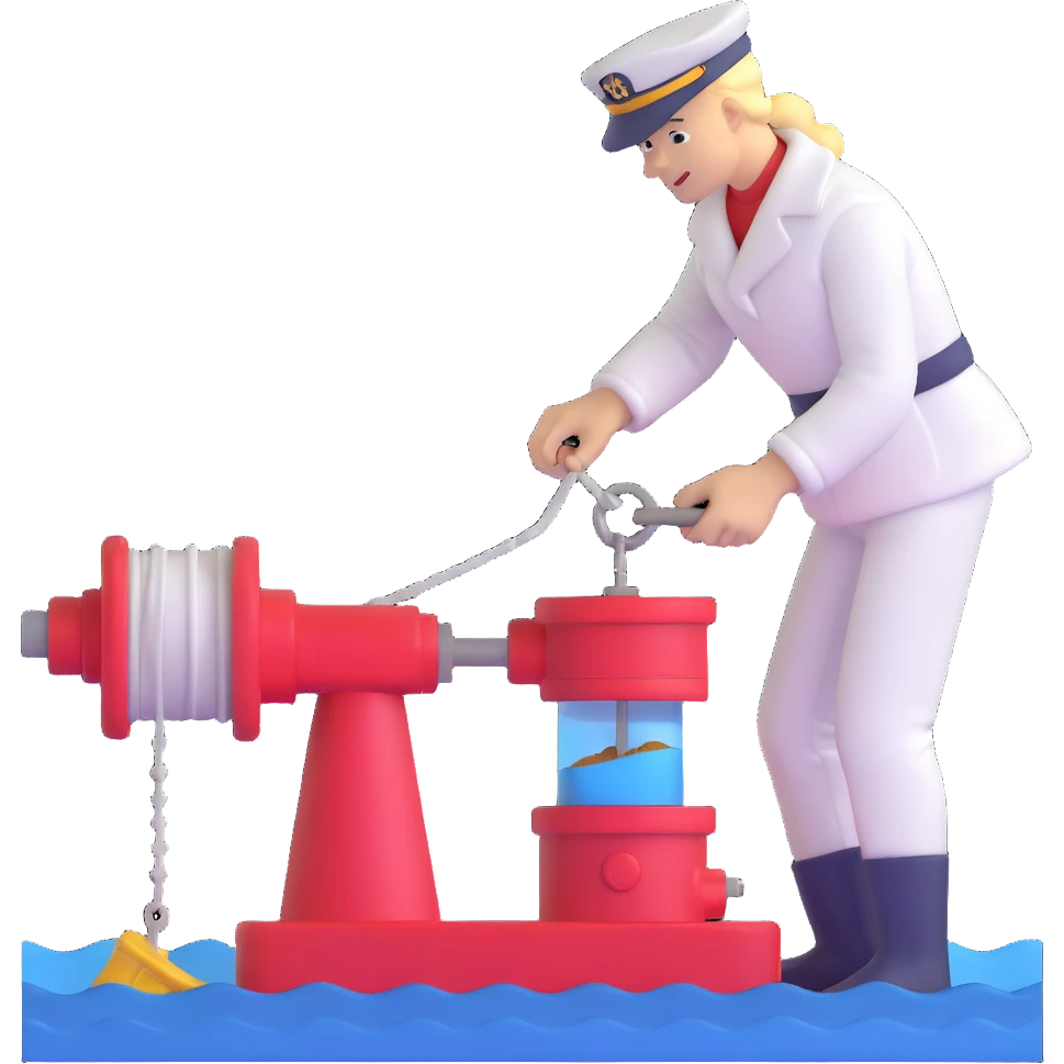 Complete process from sailor at winch pulling up sample, transferring to lab, and scientists analyzing marine sediments emoji