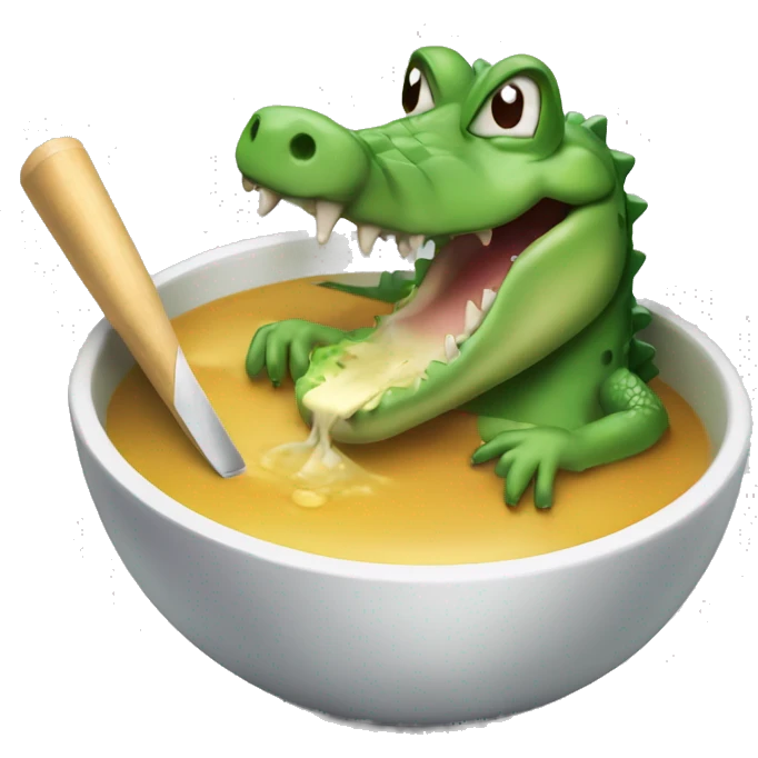 crocodile eating soup with a cricket bat emoji