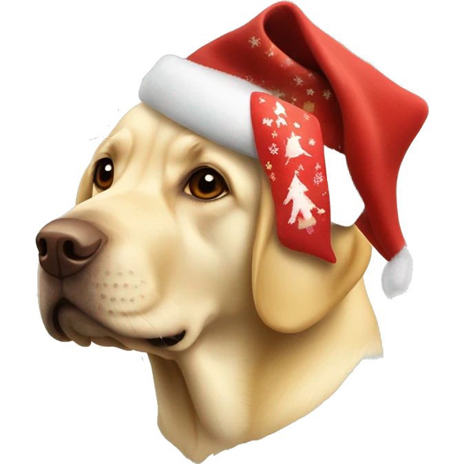 Yellow Labrador retriever with a Christmas hat surrounded by Christmas ornaments  emoji
