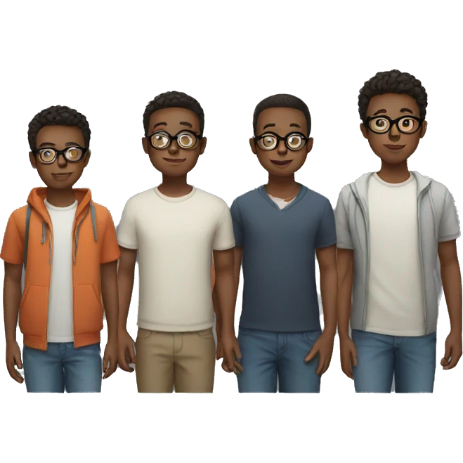 5 boys standing 1 wearing glasses  emoji