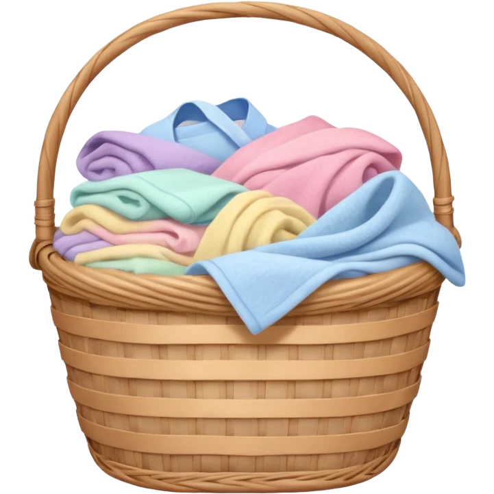 wicker basket with pastel laundry overflowing emoji