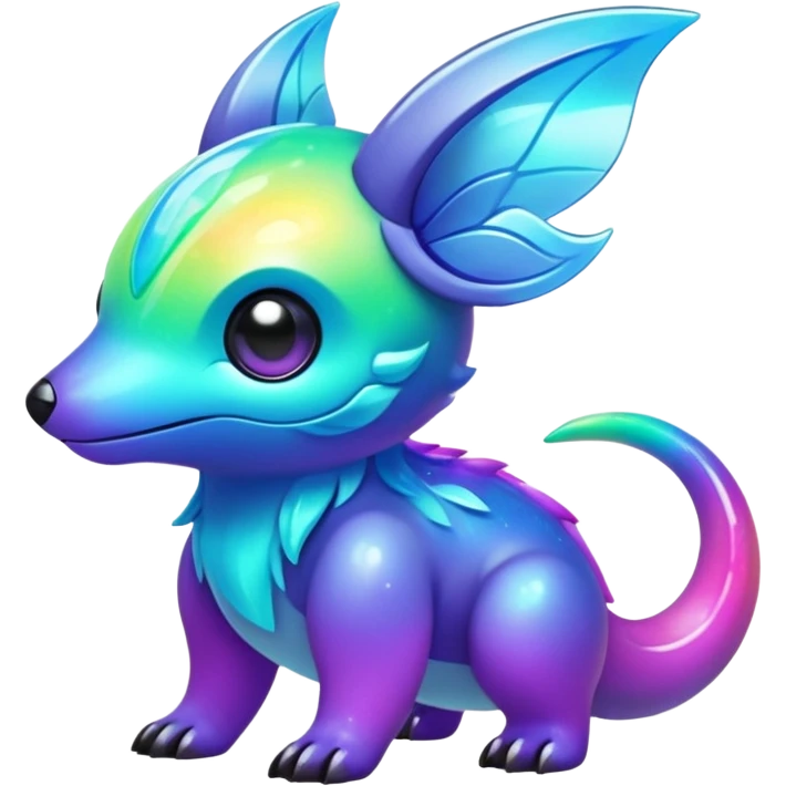  Shiny sparkly transparent bioluminescent luminescent vibrant bright pastel dark exotic iridescent colorful nebula rainbow gradients cyber-Protogen-Fakémon-Pokémon-Vernid-creature emoji