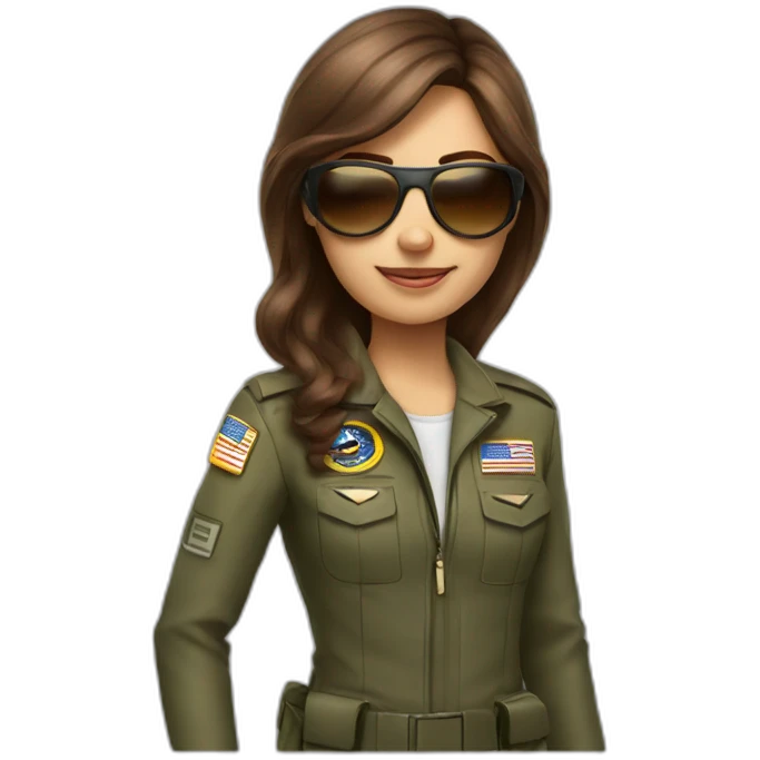 young long brown hair female Boing airplane Commander with sun glasses emoji