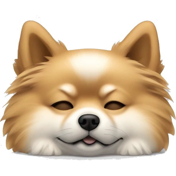 sleeping lying down pomeranian-spitz mix light brown and white with gray ears emoji