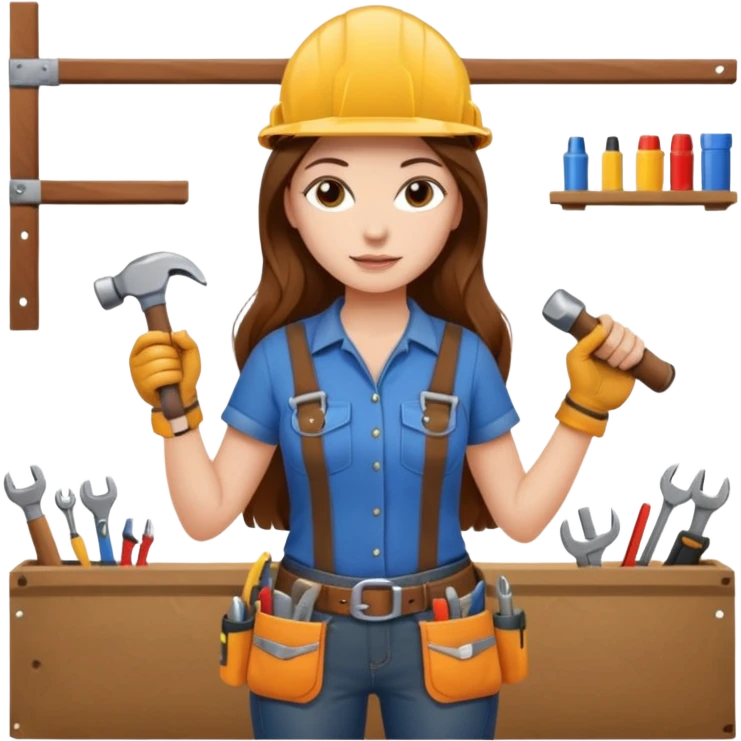 beautiful girl with long brown hair constructing new lounge room emoji