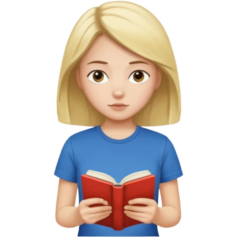 a girl with a M tshirt reading a book emoji