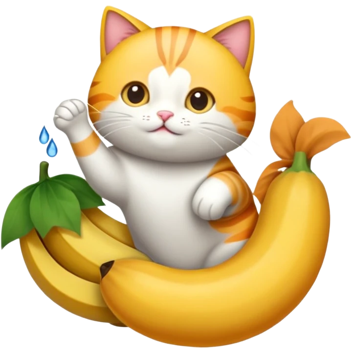 Котик рижий с белыми пятнами кушает рибу  emoji