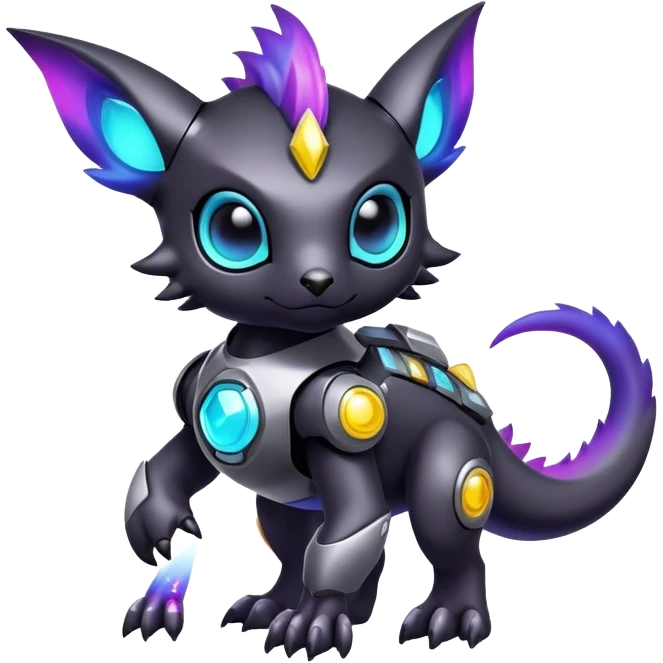 Cute cool colorful futuristic dark nebula fantasy-Digimon-animal-hybrid full body emoji