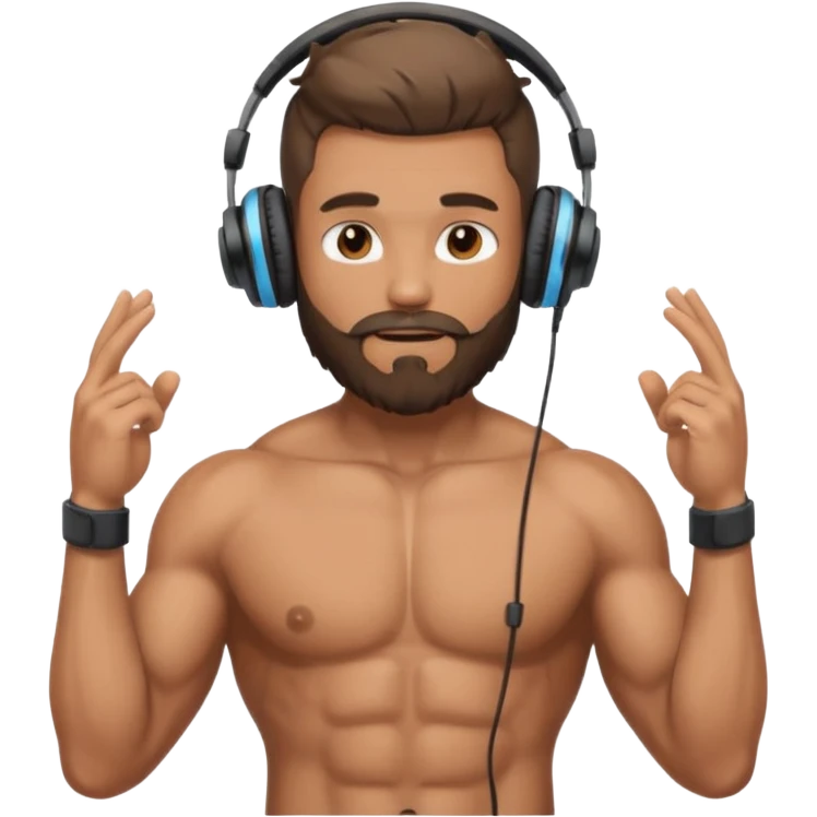 create a Men with Beard and Headphones and some hairs on his head without shirt emoji