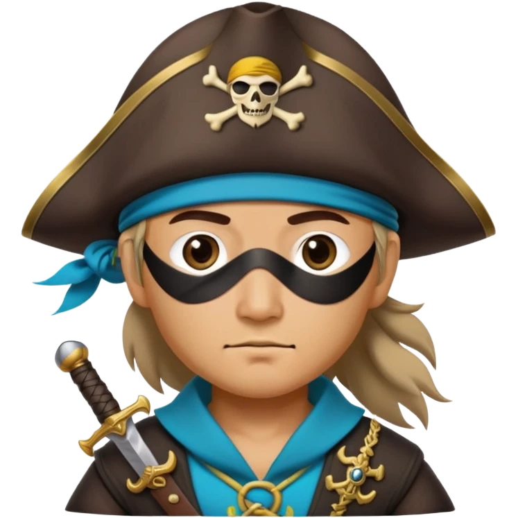 Kazakh pirate wearing traditional Kazakh hat and clothes with an eye patch and a pirate sword emoji