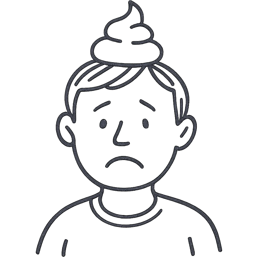 hand-drawn outlined icon of a man with poop on his head emoji
