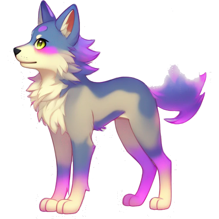Anthro Colorful Shiny Fionbri-Falvie-sparkle-wolf-sona with neon markings full body emoji