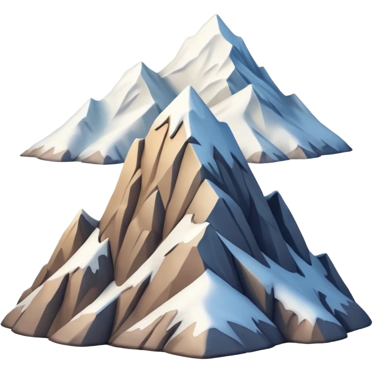 iOS-style 3D emoji: a tall mountain peak with snowy summit, steep slopes, and soft atmospheric shading, viewed from a low angle to emphasize height emoji