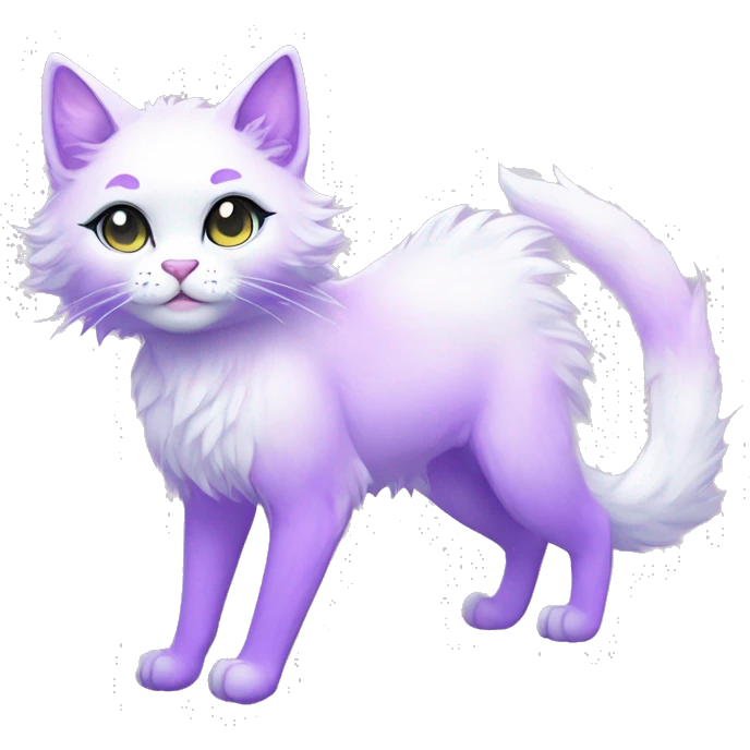 Kawaii colorful bright lilac and white fantasy ethereal anthro feline fursona animal creature emoji