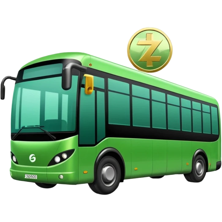 green electric bus featuring big zero-euro coin emoji