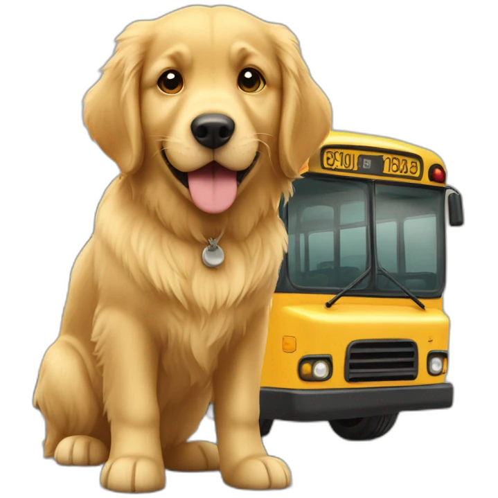 Golden retriever qui tiens un bus scolaire  emoji