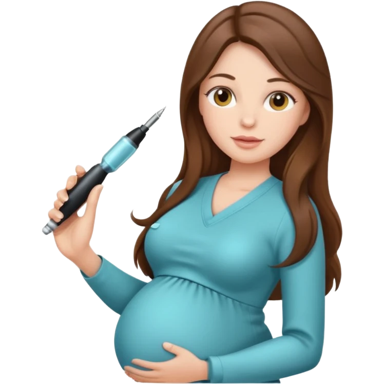 
"Pregnant woman with long brown hair and fair skin wearing a cosmetologist uniform."


 emoji