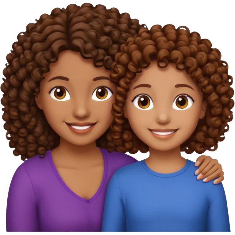 single mom with twin girls; all brown hair, mother and one daughter have curly hair emoji