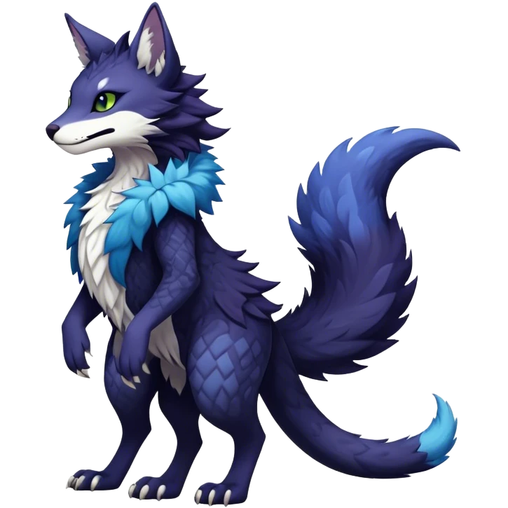 Kawaii dark edgy fantasy ethereal feline-vernid-sergal-fursona animal creature with a tufted tail full body with intricate markings  emoji