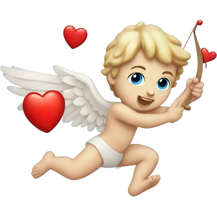 Photo of flying pale cupid with blue eyes and red heart arrow  emoji