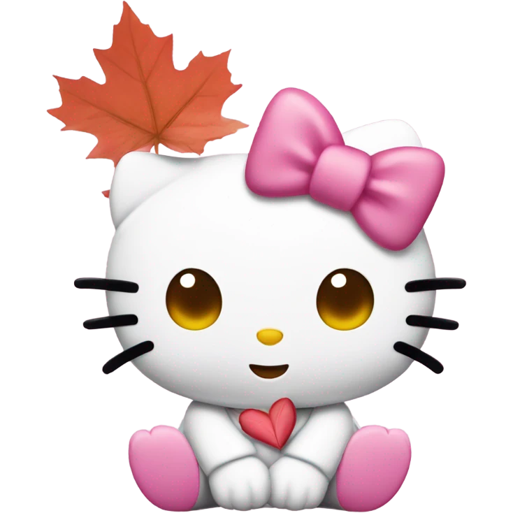 hello kitty sitting and holding pink maple leaf emoji